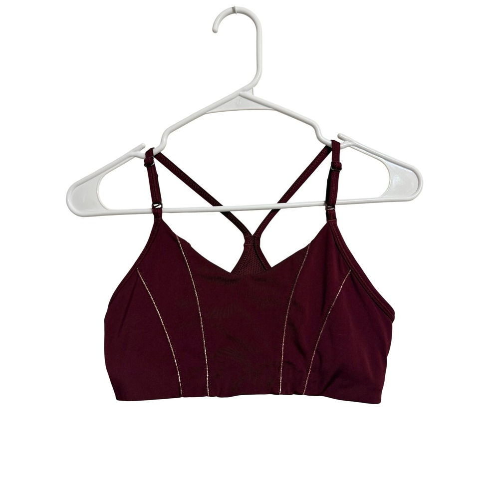 Nike Indy Light Support Sports Bra Burgundy Gold Metallic Piping Womens Small